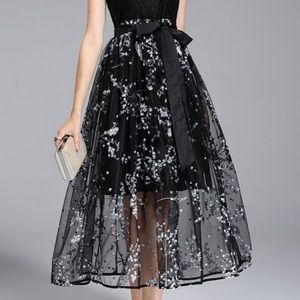 mislook black lace  gown w/ tulle skirt